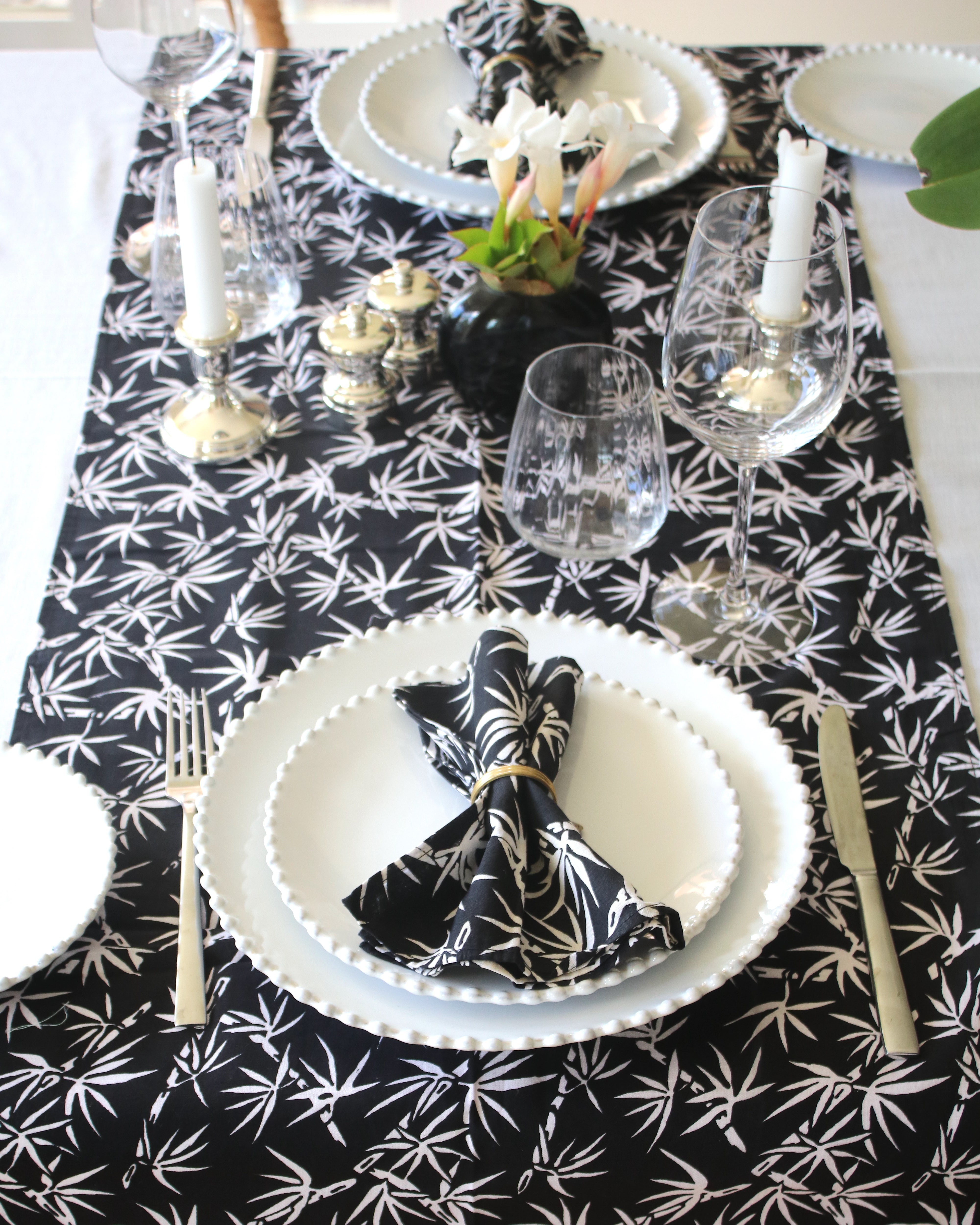 Napkins - White Bamboo on Black (Set of 4)