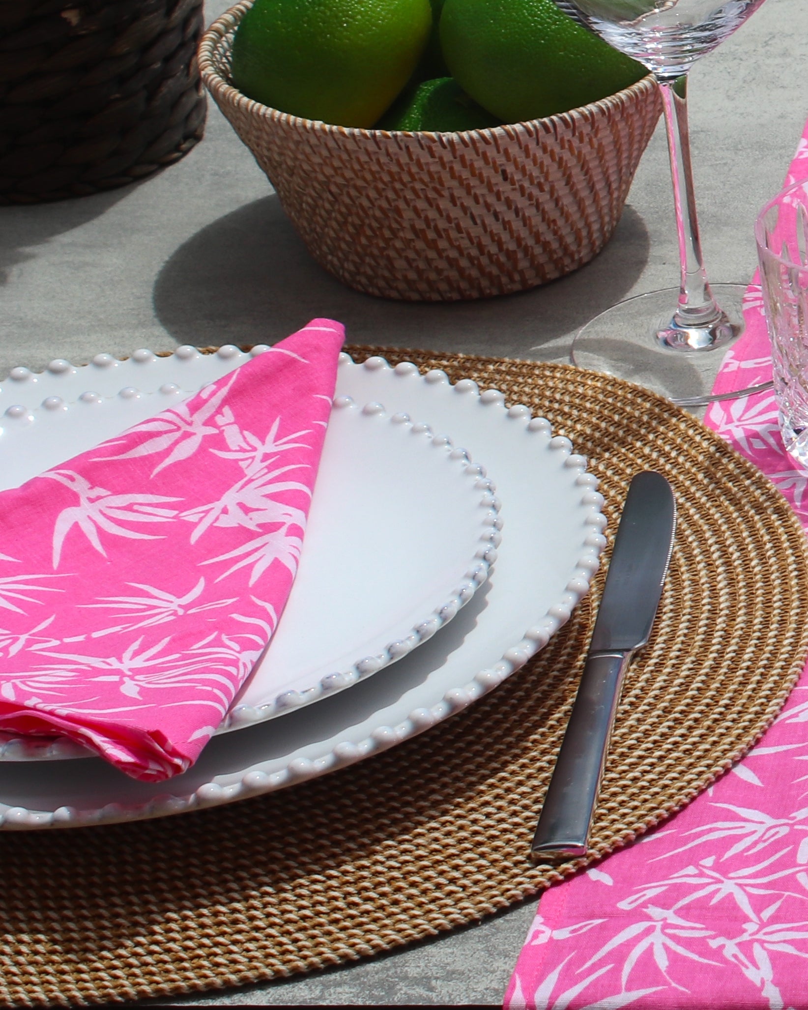 Napkins - White Bamboo on Pink (Set of 4)