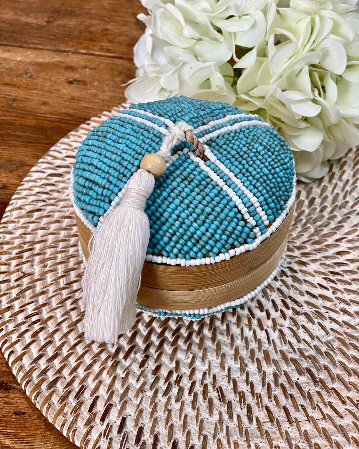 Beaded Bamboo Round Box