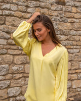 Wendy - Yellow V-Neck Silk Sleeve