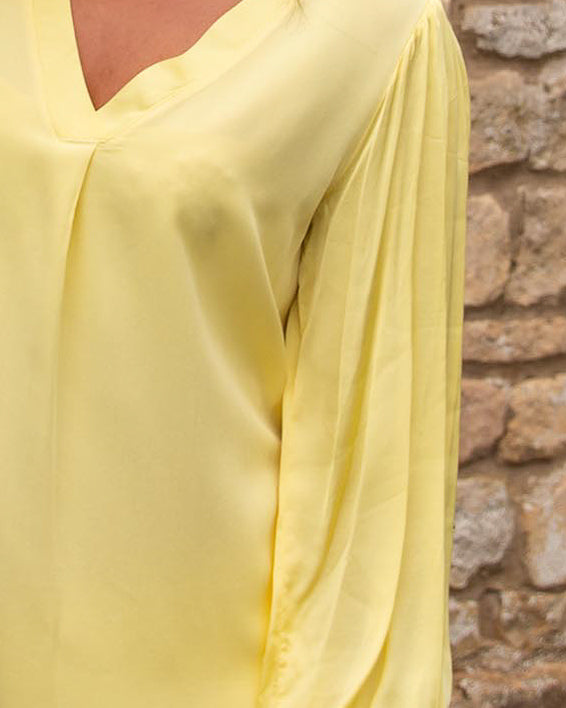 Wendy - Yellow V-Neck Silk Sleeve
