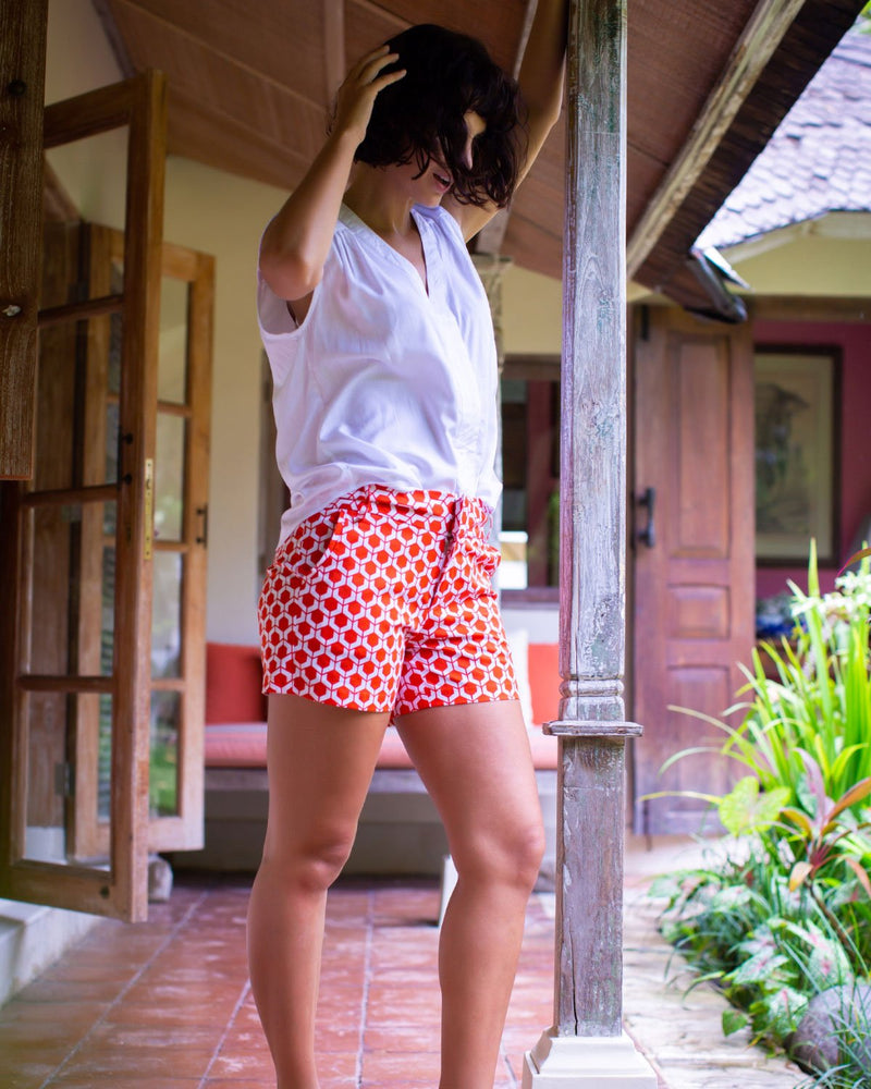 Alice Shorts - Sunset Orange/White Honeycomb