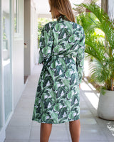 Cassie Long Cotton Robe - Green Leaf