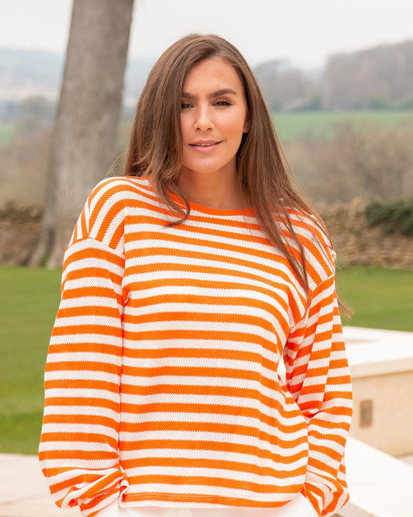Anna Knit Jumper - Cream/Orange Woven Stripe