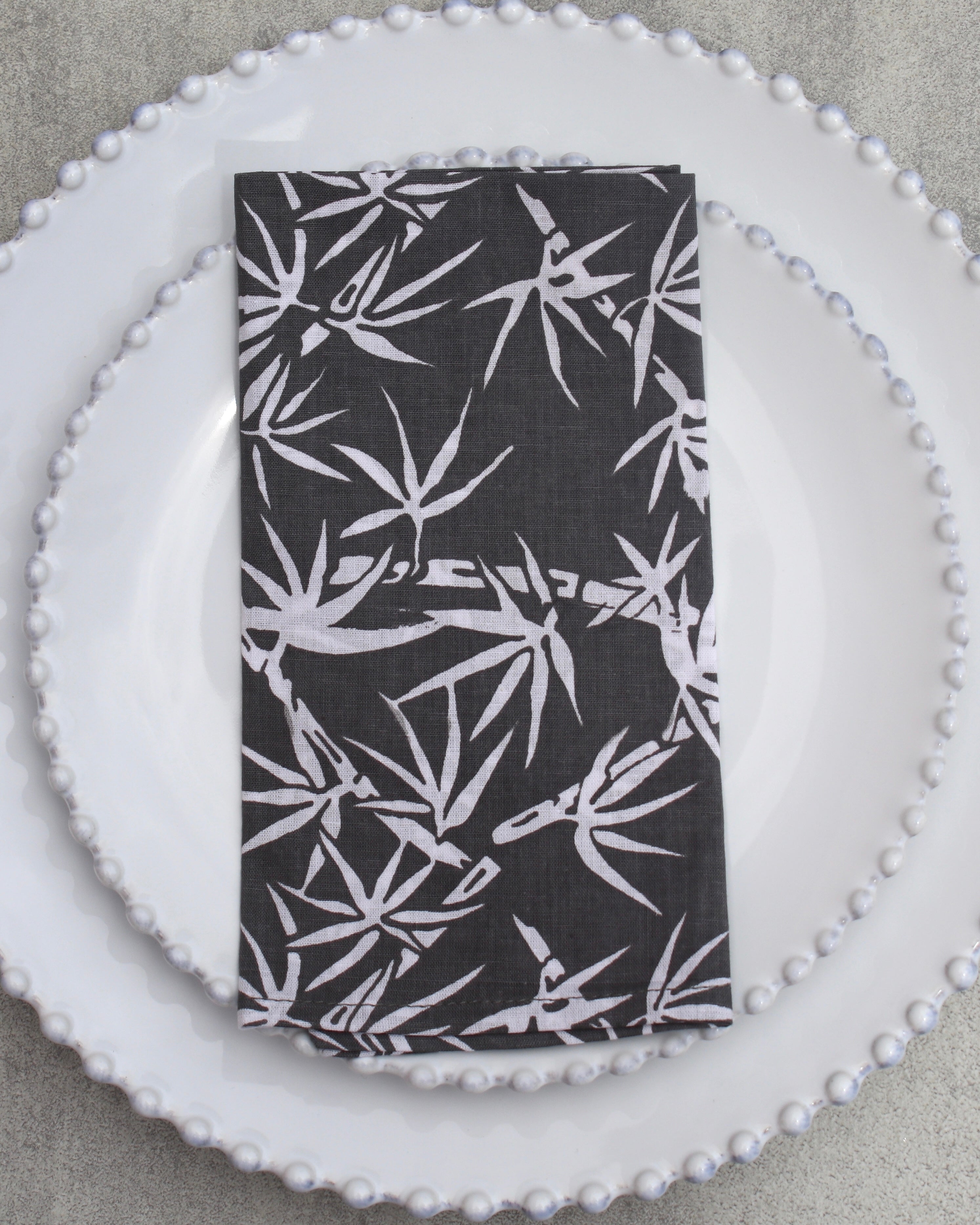 Napkins - White Bamboo on Grey (Set of 4)