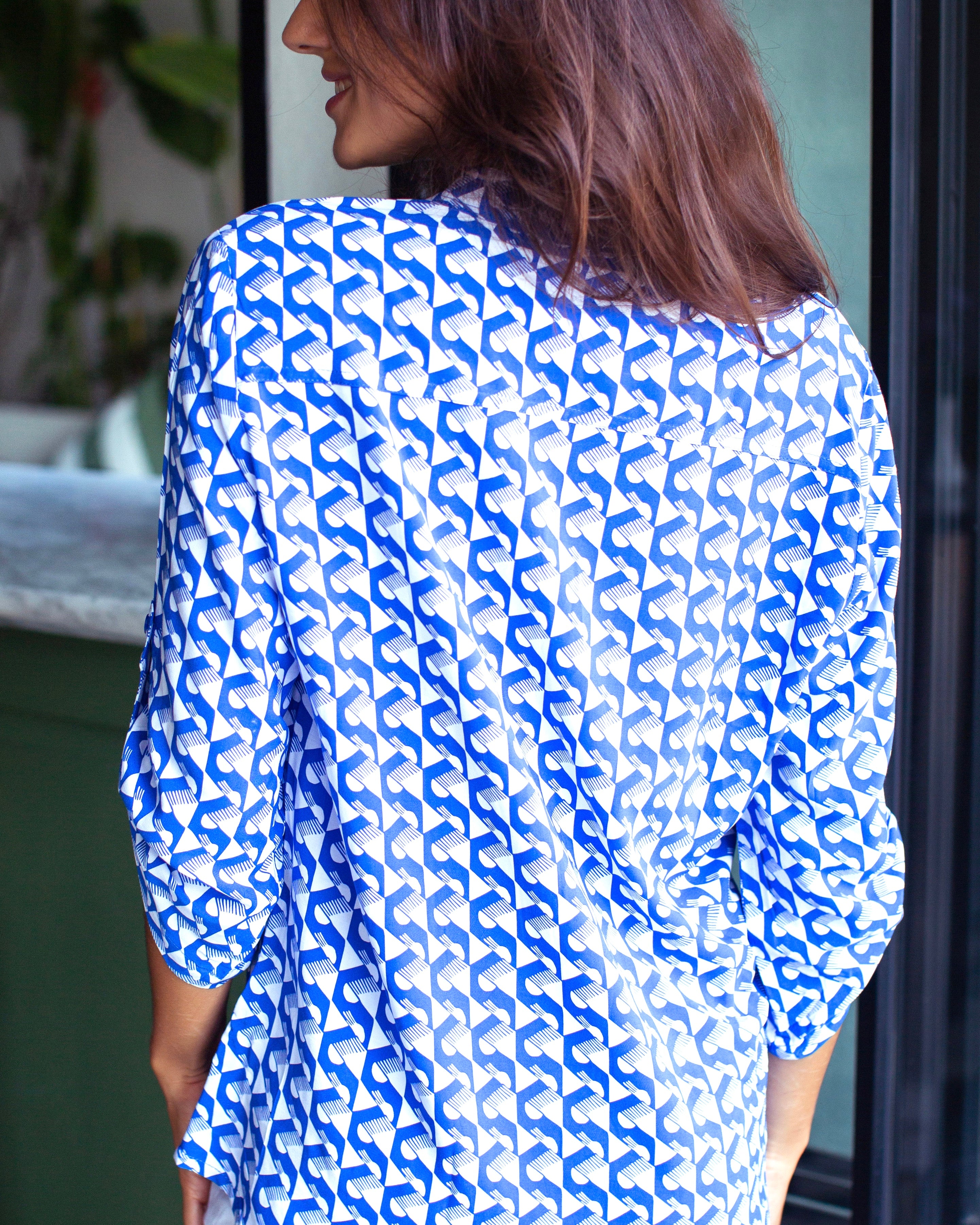 Carlie Top - Cobalt Circle Geometric