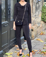 Geneva - Crepe Jersey Long Sleeve Jumpsuit - Black