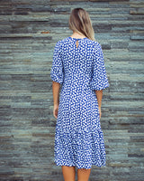 Tabitha Dress - Navy Blue Geometric