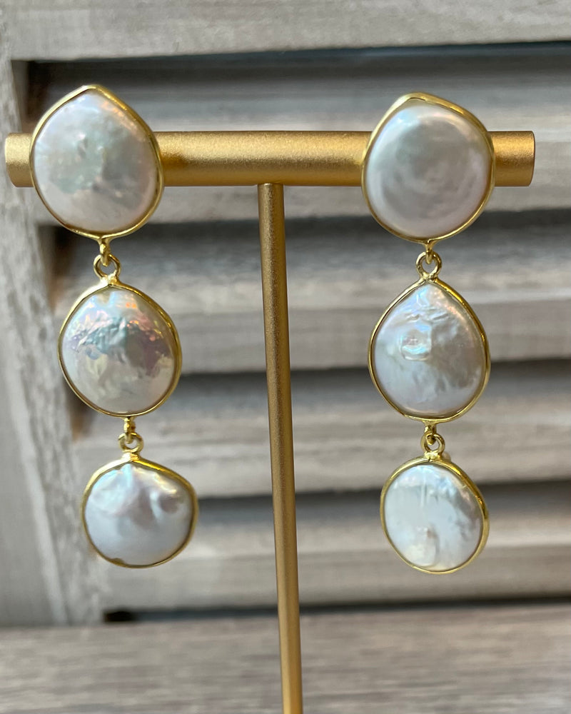 Indira Collection - Three Stone Drop Earring - Pearl