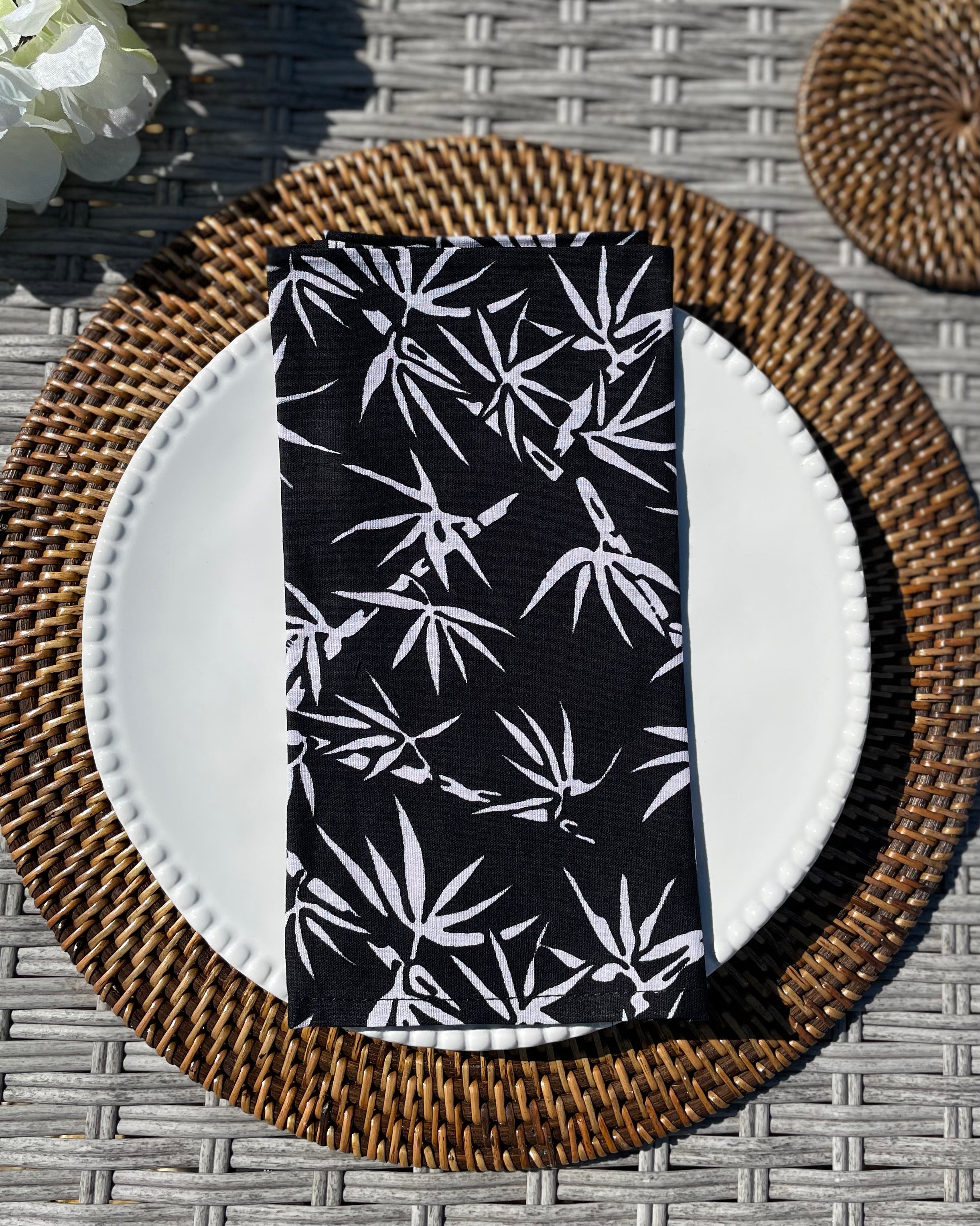 Napkins - White Bamboo on Black (Set of 4)