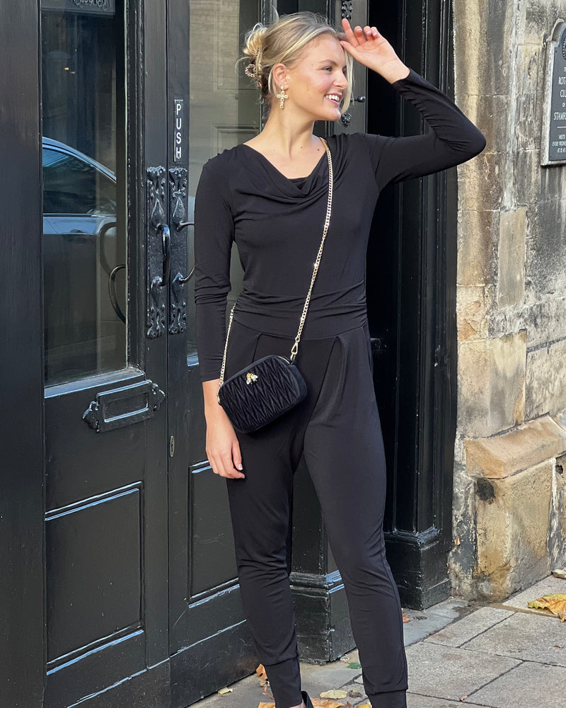 Geneva - Crepe Jersey Long Sleeve Jumpsuit - Black