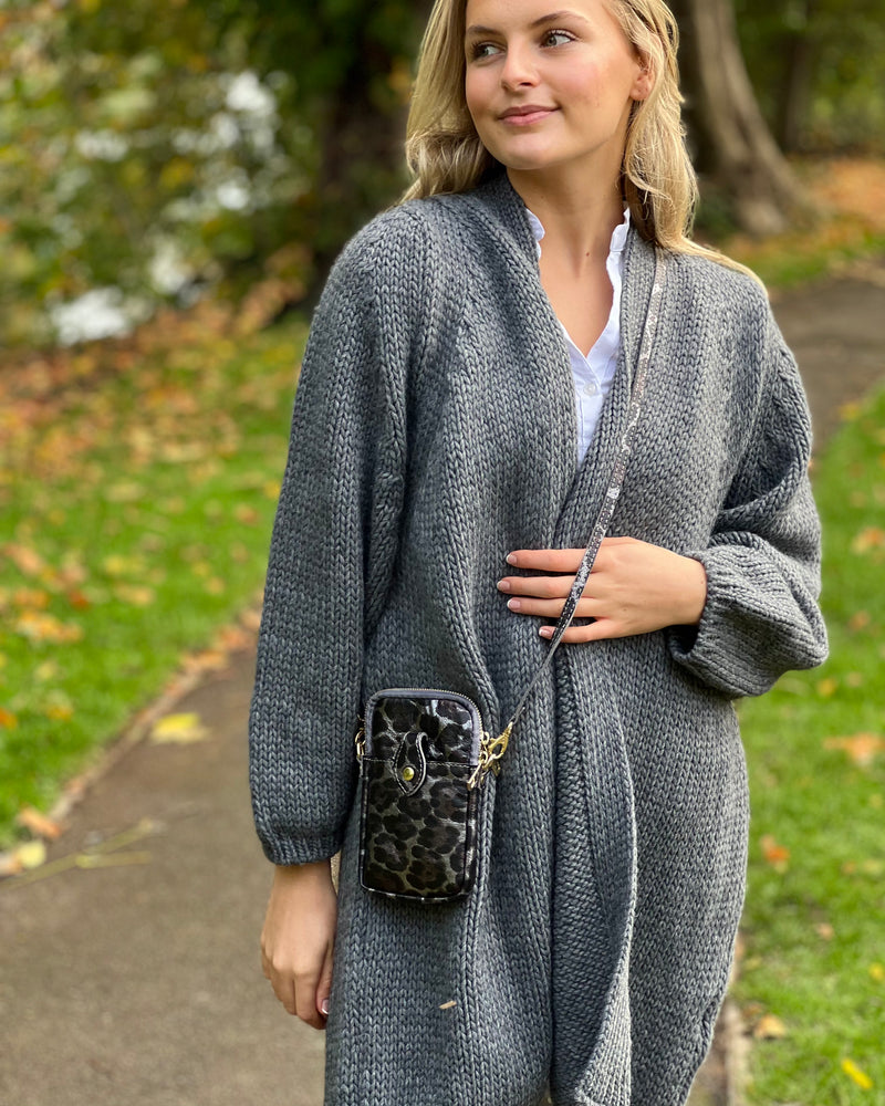 Cross Body Phone Bag - Grey Leopard