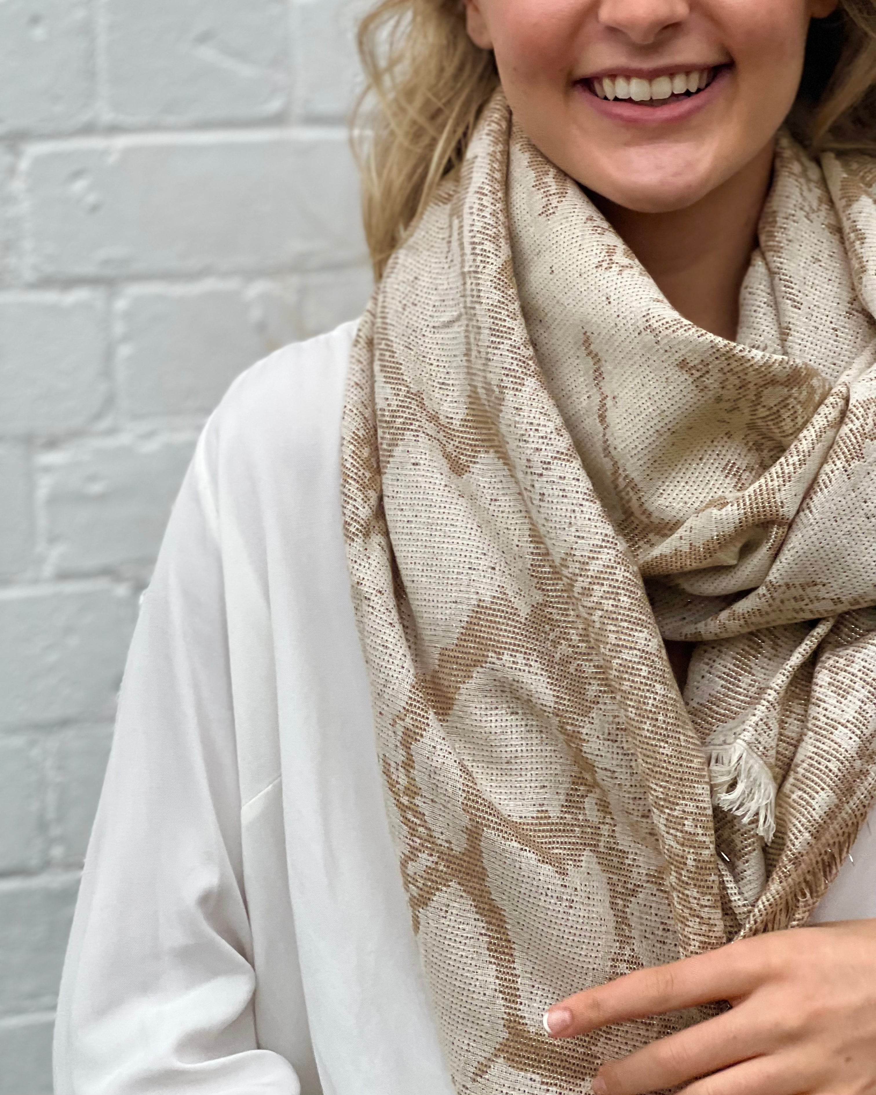 Scarf - Beige Glitter Snakeskin