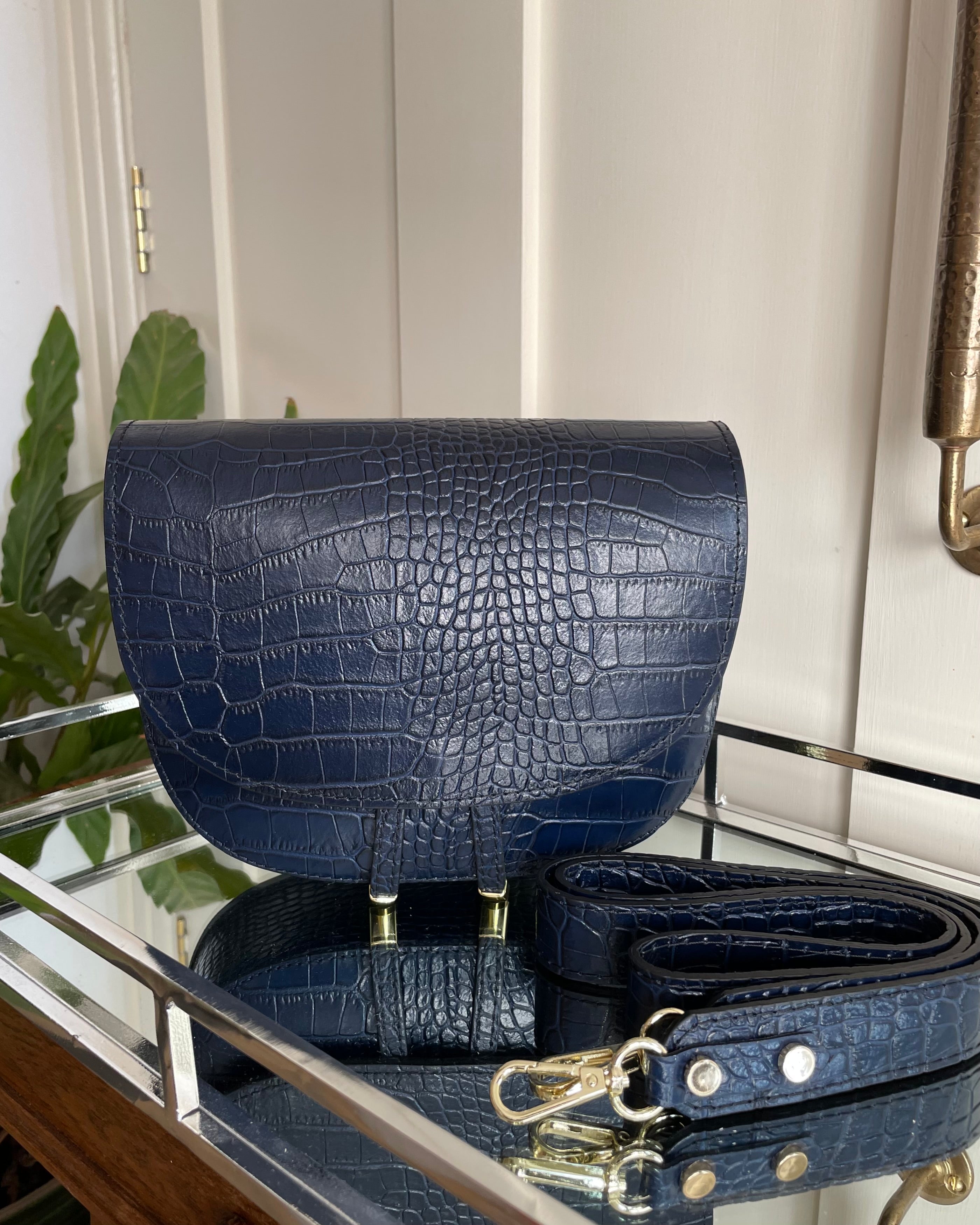 Leather Saddle Bag - Navy