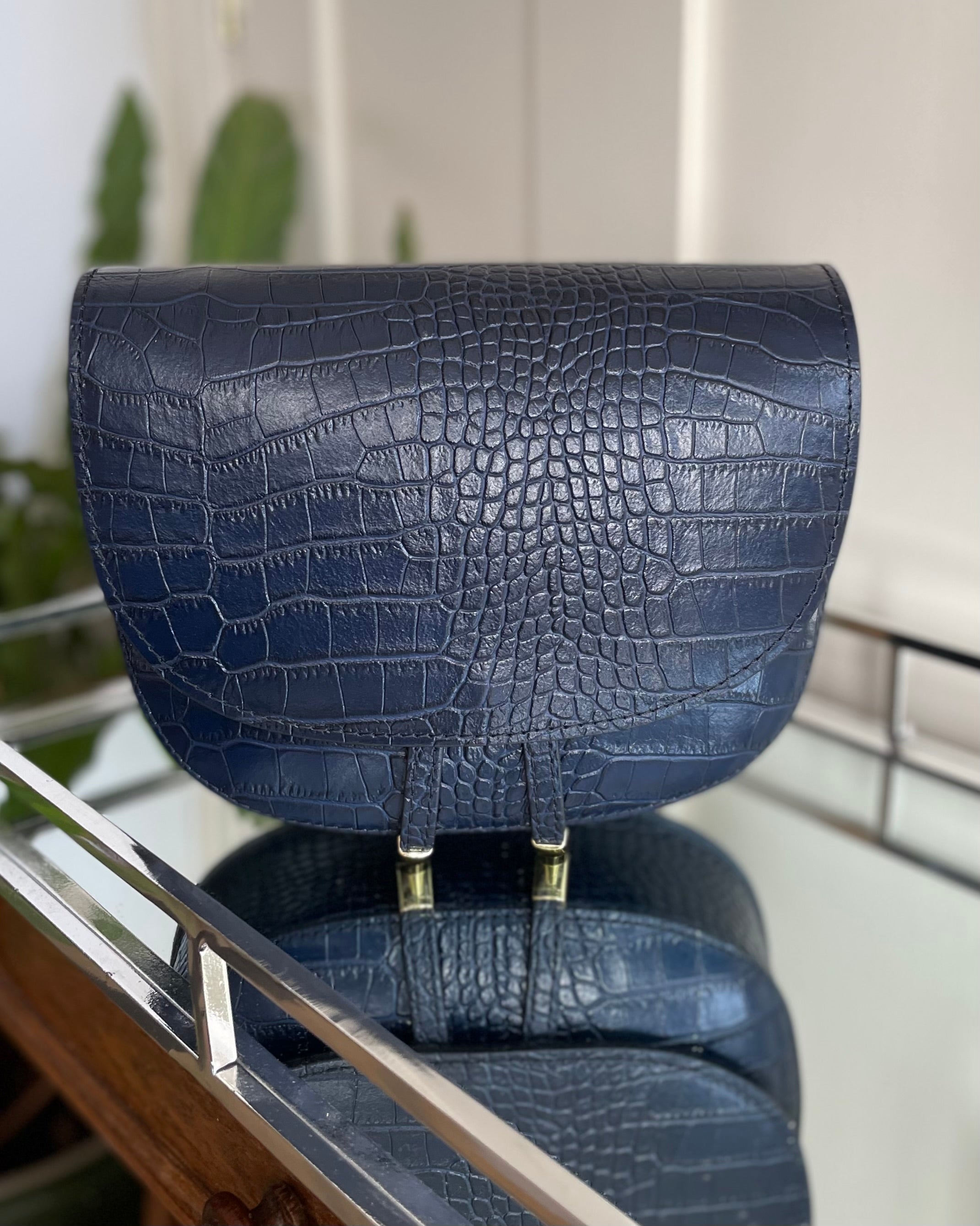 Leather Saddle Bag - Navy