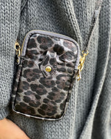 Cross Body Phone Bag - Grey Leopard