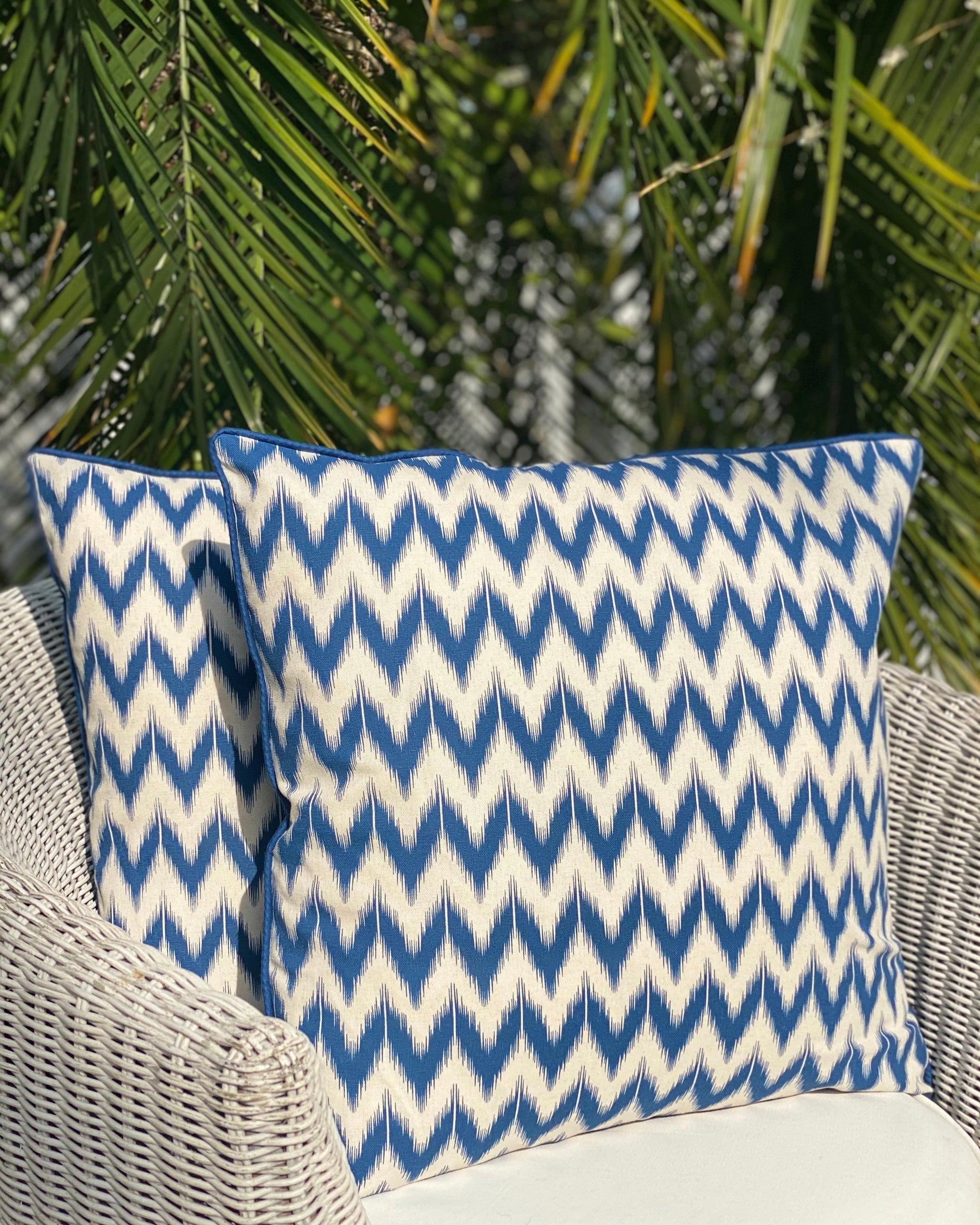 Navy Batik Zigzag - Square Cushion Cover