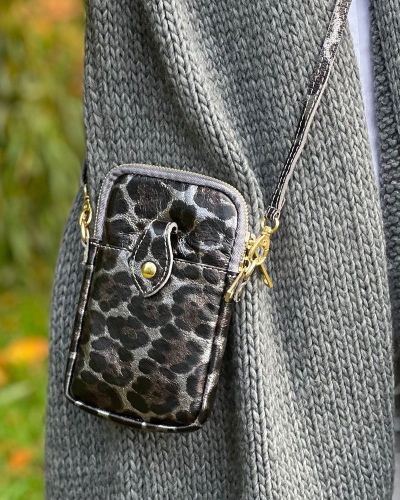 Cross Body Phone Bag - Grey Leopard