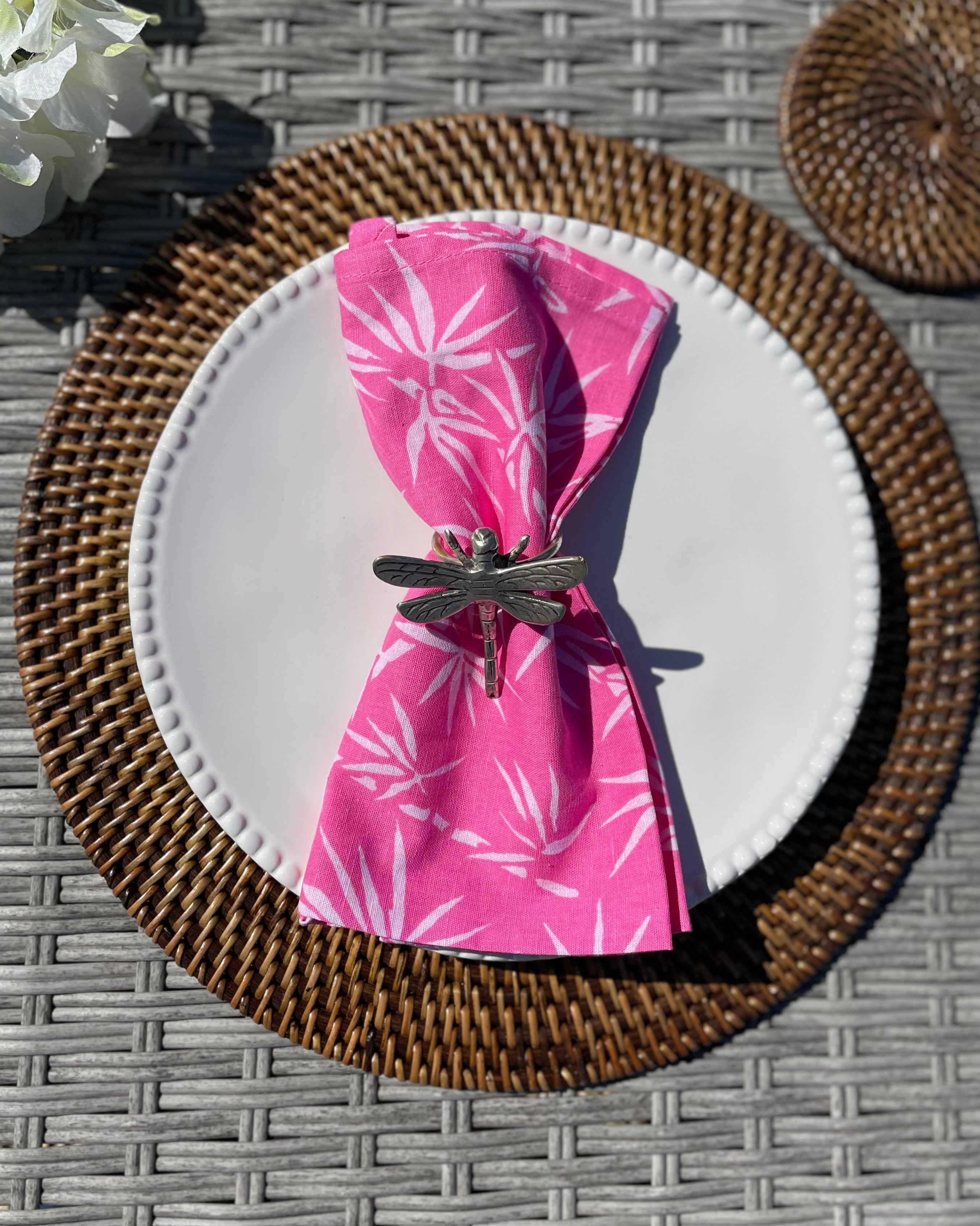 Napkins - White Bamboo on Pink (Set of 4)