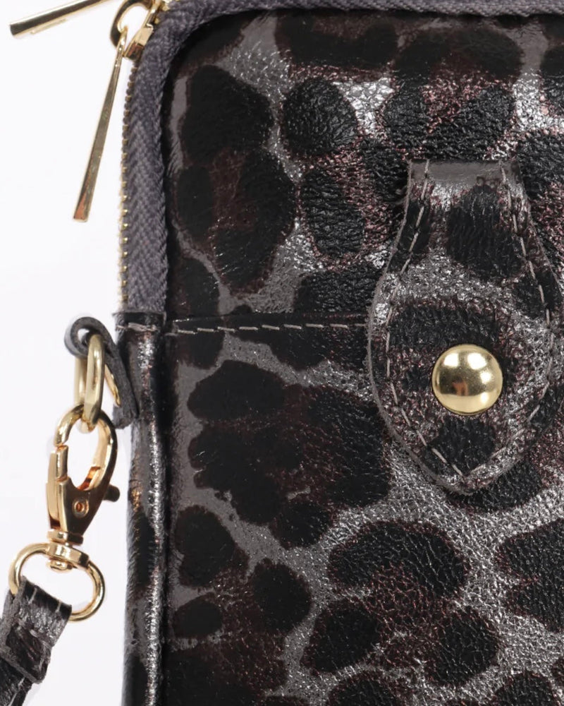 Cross Body Phone Bag - Grey Leopard