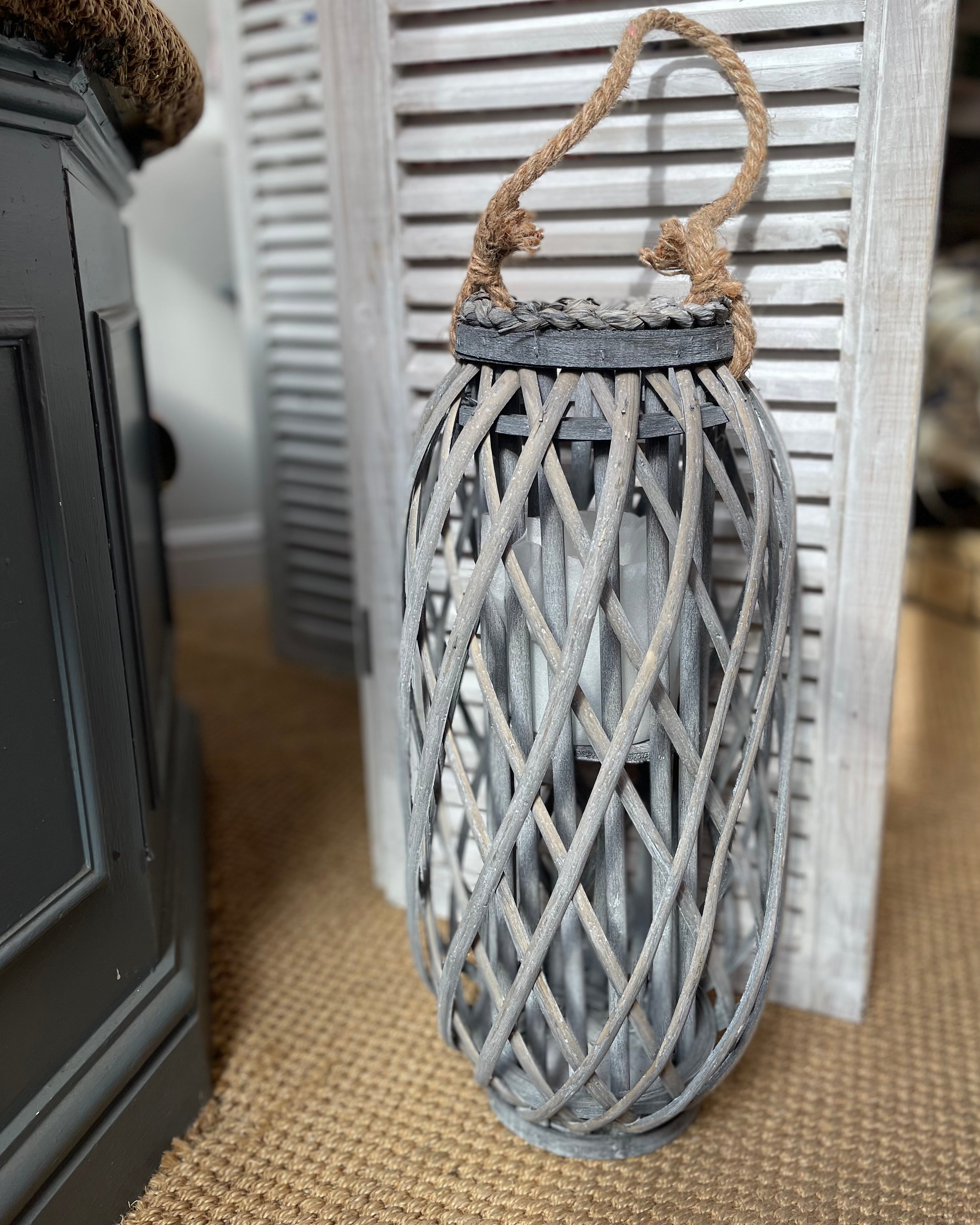 Grey Woven Lantern - Large