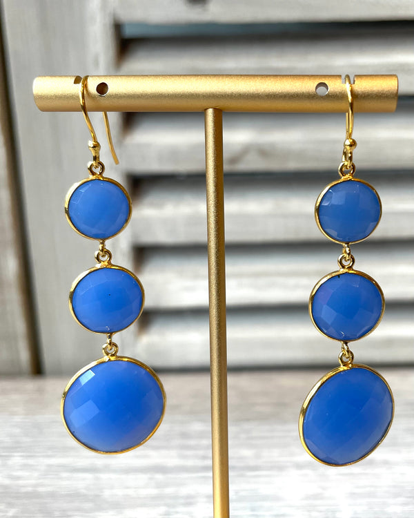 Indira Collection - Three Stone Drop Earring - Sky Blue