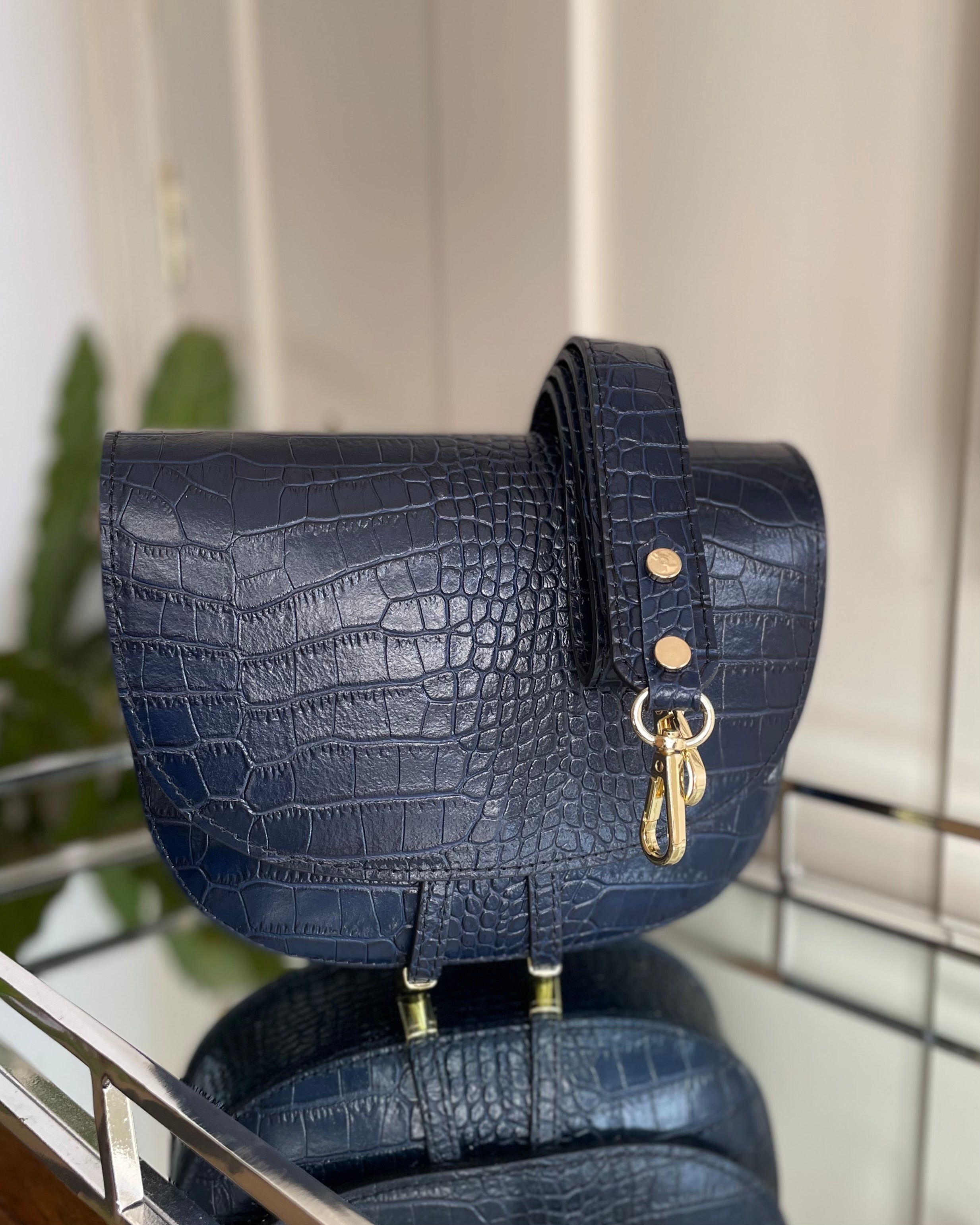 Leather Saddle Bag - Navy