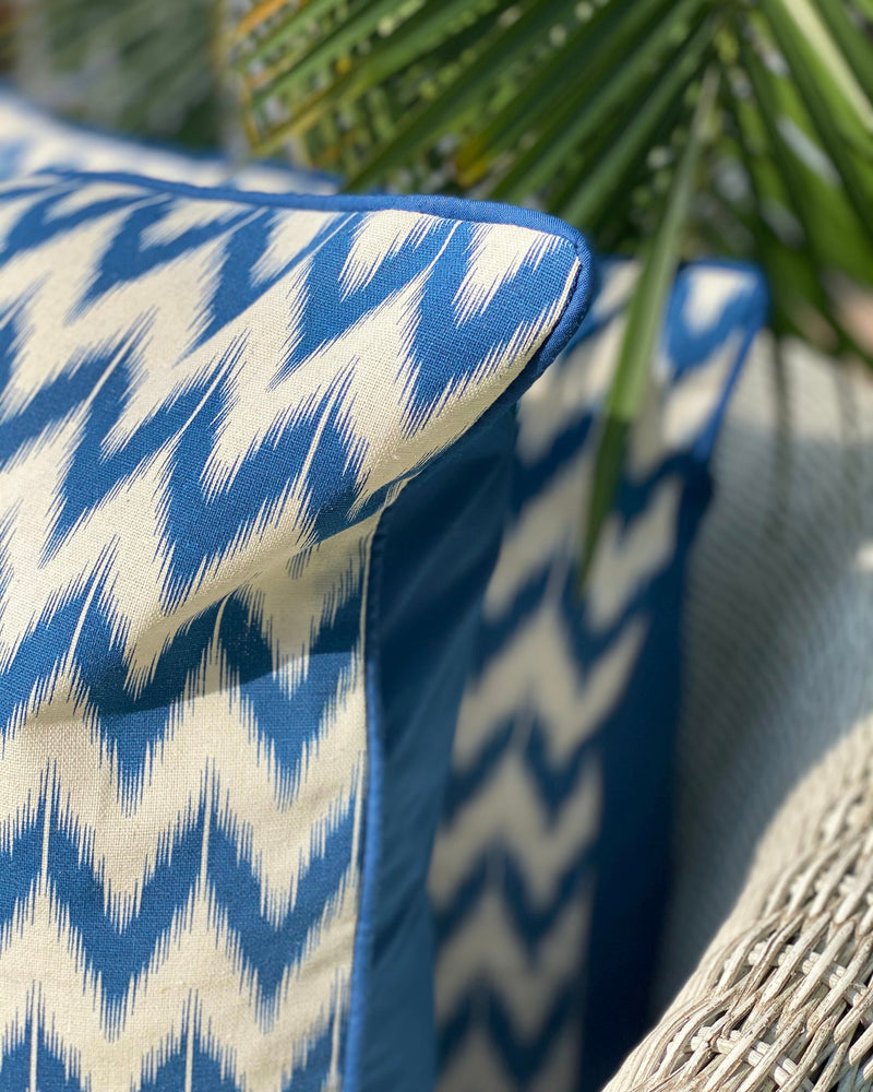 Navy Batik Zigzag - Square Cushion Cover