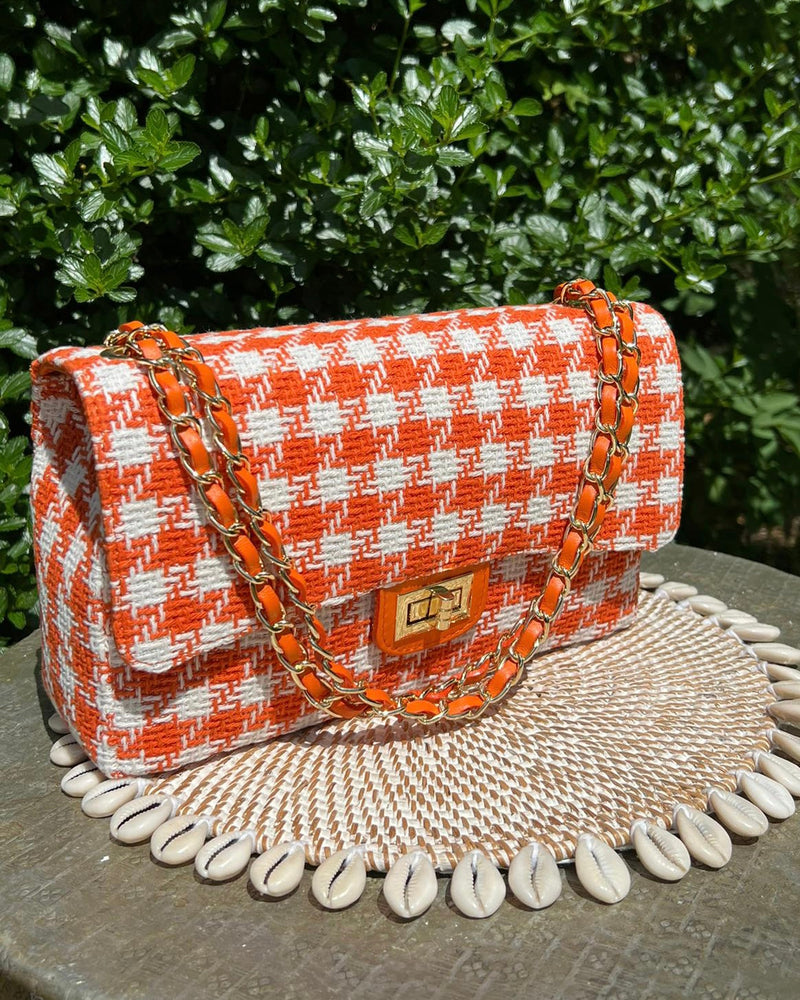 Orange & White Woven Handbag