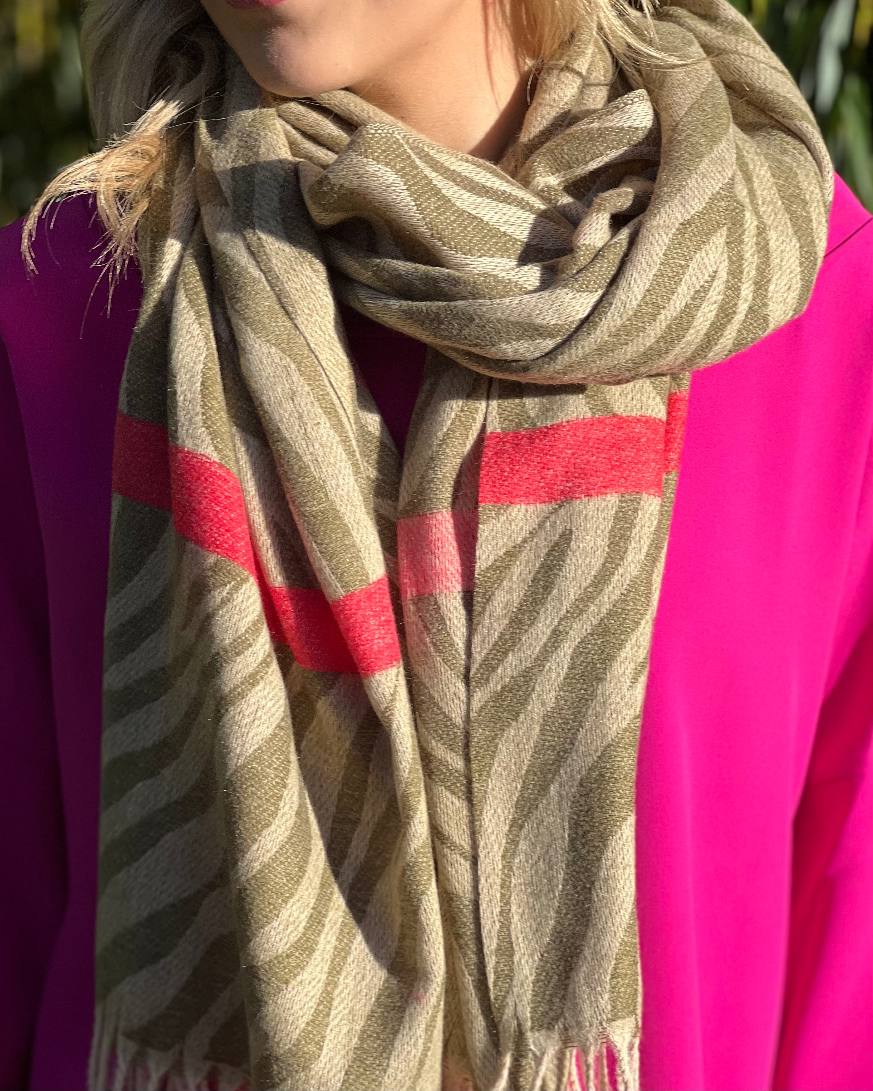 Scarf - Khaki Zebra with Pink Stripe
