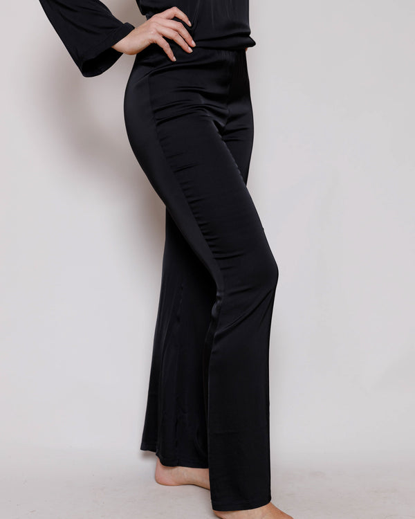 Waldina - Stretch Satin Flared Pants - Black